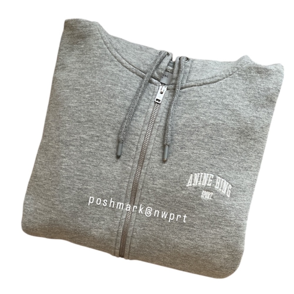 Anine Bing ㋡ Zane Hoodie Zip Up Sweatshirt Jacket Heather Grey White XXS XS - Picture 5 of 14